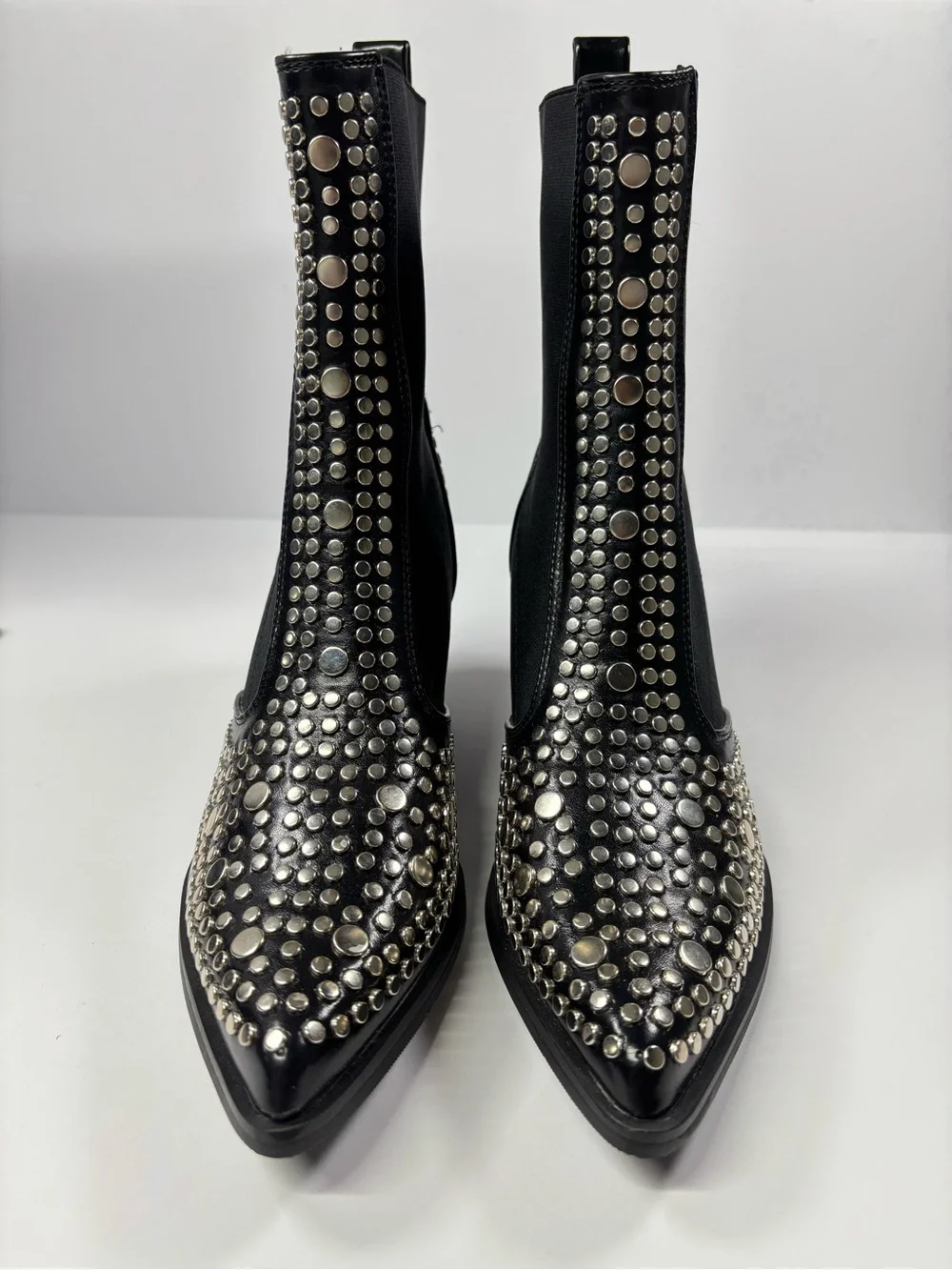 ✨Sergio Todzi Women’s Black Studded Ankle Boots Pointed Chelsea Cowboy Size 38
